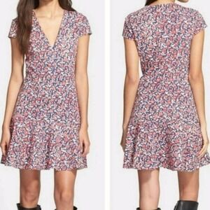 Tory Burch Calico Floral V-Neck Fit n Flare Mini Dress Size Large red whitr blue